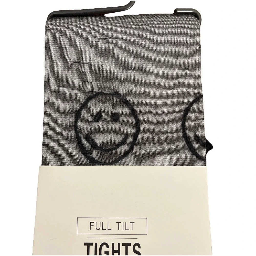 Full Tilt Black Sheer Smiley, Face Tights One Size Fits Most Brand New Going Out